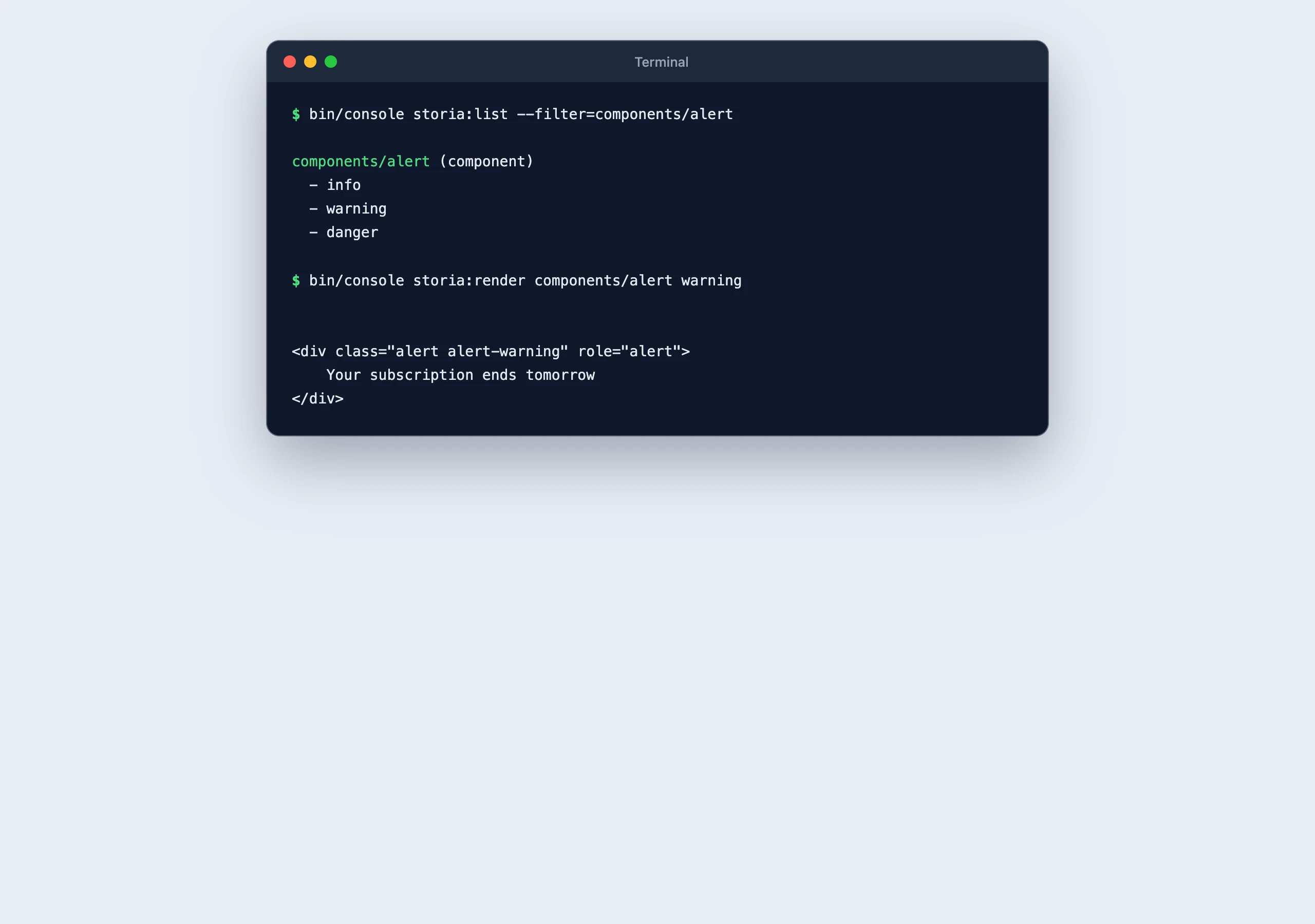storia:list and storia:render on the Alert component