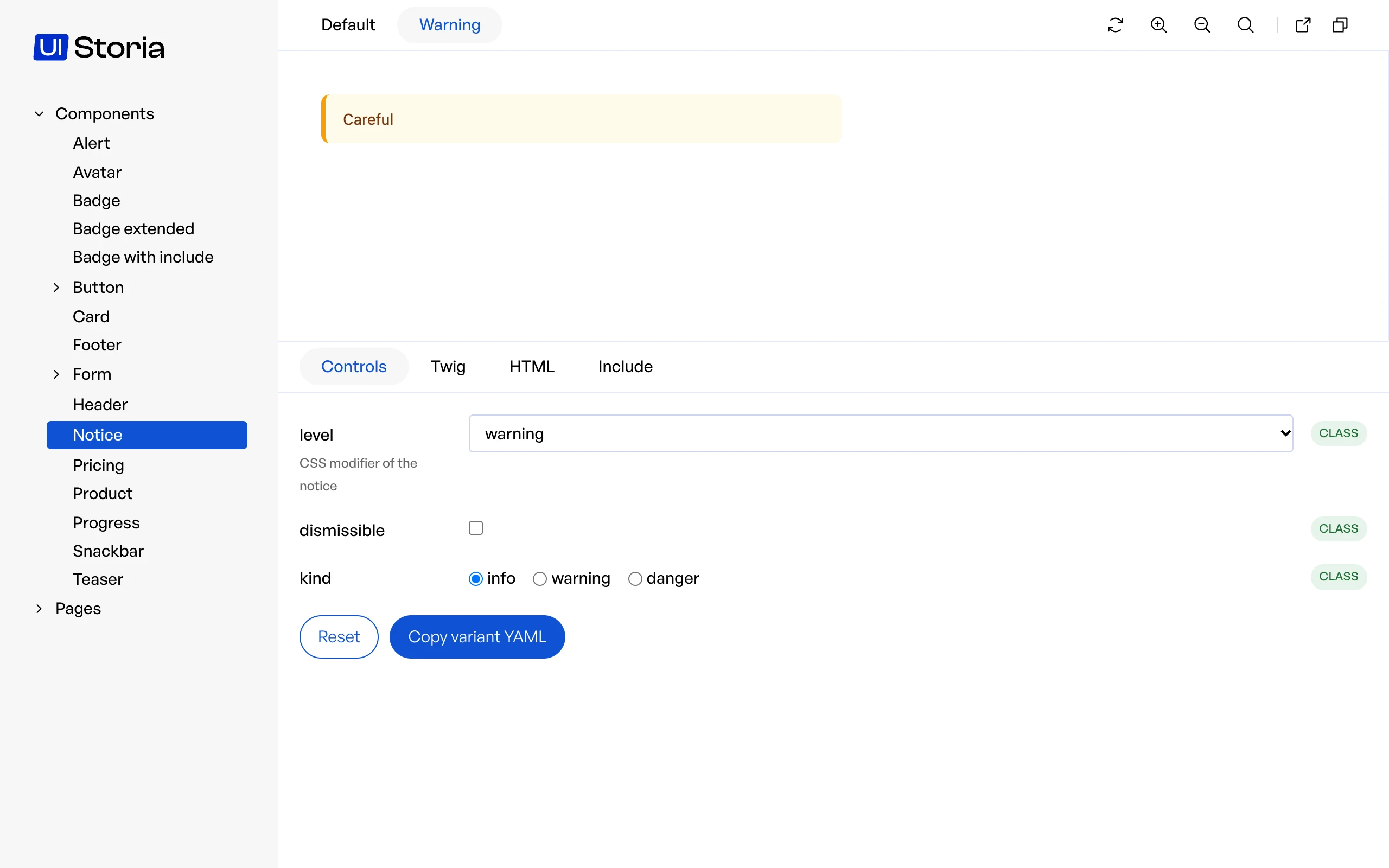 Controls deduced from a PHP component: a select, a checkbox and a radio group