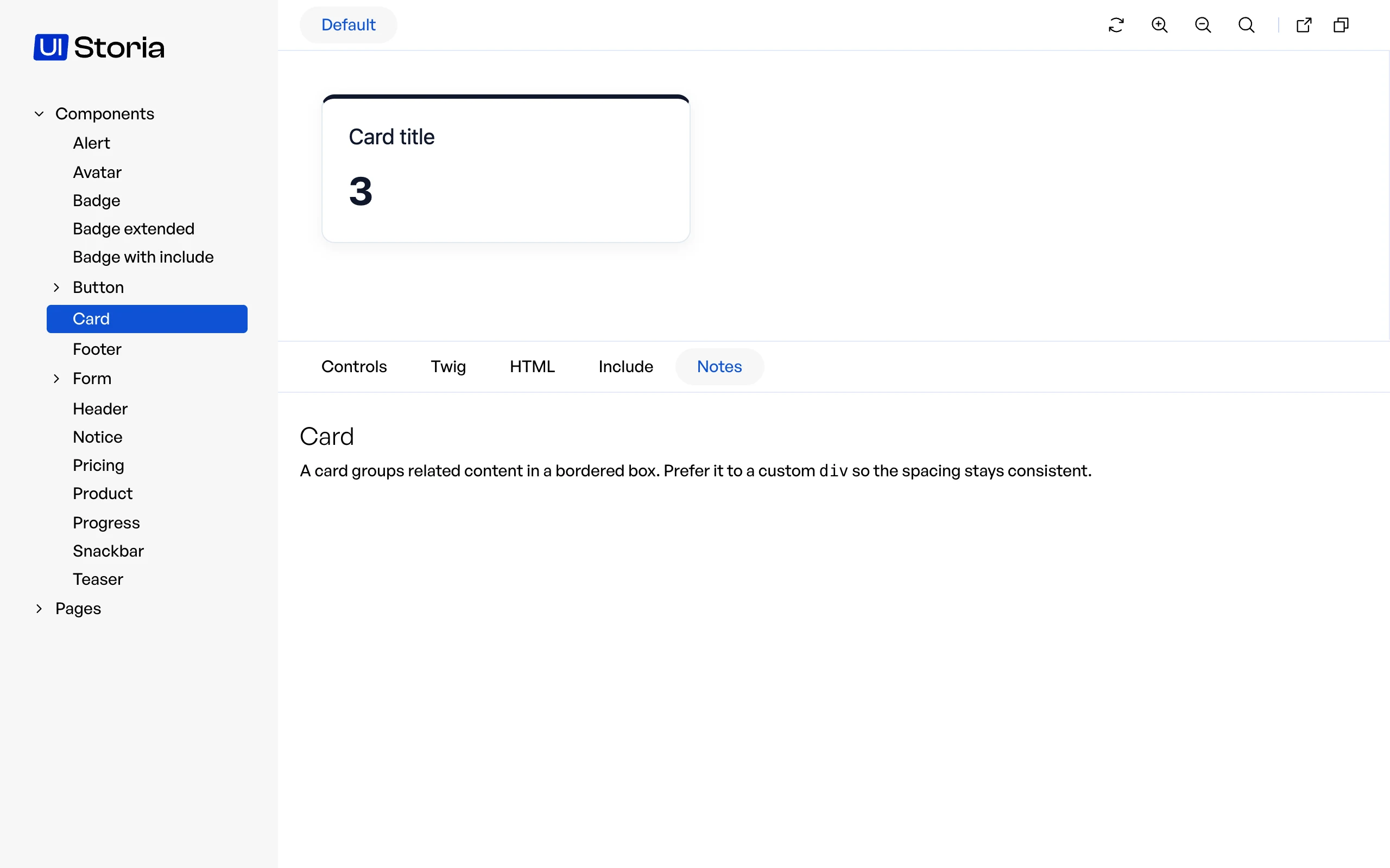 The Notes tab rendering the Markdown file of the Card component